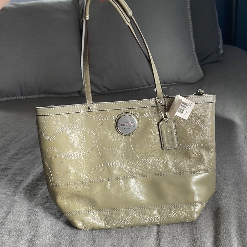 COPY - Vintage Green/gray Coach Tote